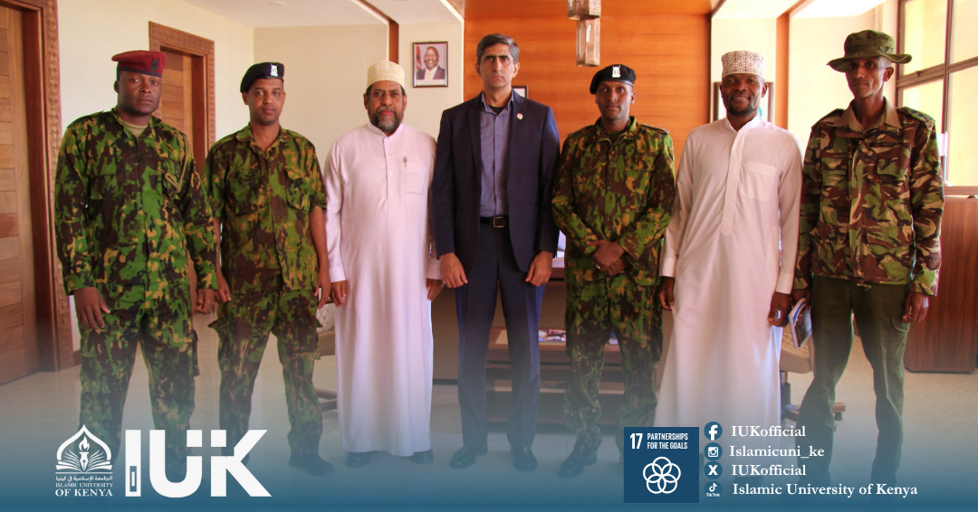 The Islamic University of Kenya had the honor of welcoming a distinguished delegation from the National Police Service, led by Chief Imam Abdullahi Hussein Mohamed. The visit, hosted by Vice Chancellor Prof. Dr. Ahmed Bilal Waqar, focused on fostering collaboration in professional development and enhancing campus-community security. IUK remains dedicated to advancing inclusive, high-quality education in service to all sectors of society.